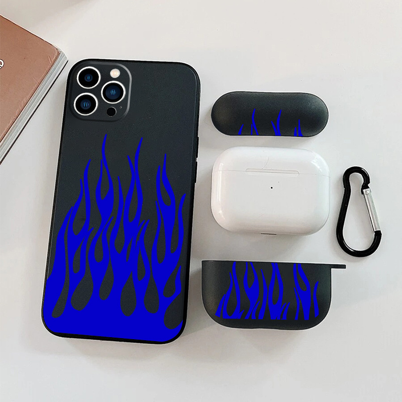 

1pc Case For Airpods Pro & 1pc Case Blue Flame Graphic Phone Case For Iphone 11 14 13 12 Pro Max Xr Xs 7 8 6 Plus Mini, Airpods Pro (2nd Generation) Earphone Case Luxury Silicone