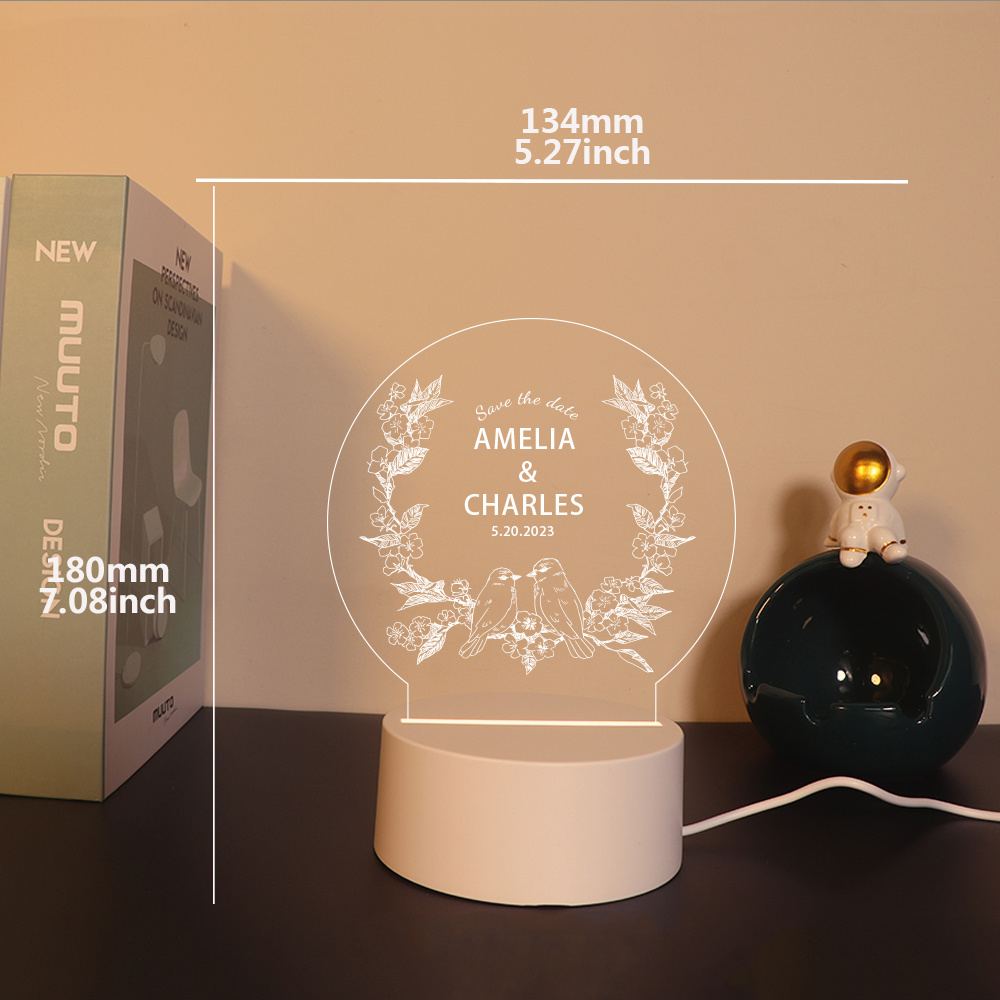 Veilleuse 3D Romantique Personnalisée, 3 Couleurs Personnalisées Nom Et  Date Lampe Acrylique Lampe LED Personnalisée, Cadeau Pour Petite Amie Petit