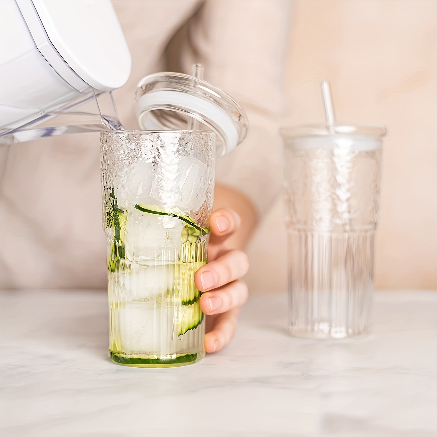 Glass Tumbler With Straw And Lid, Smoothie Cups, Heat Resistant Juice  Drinking Cup, Clear Coffee Cup, Large Capacity Water Mug For  Restaurants/cafes - Temu United Arab Emirates