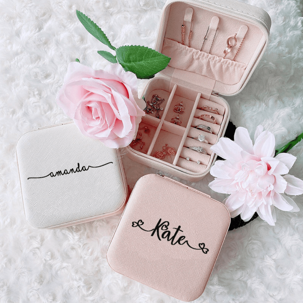 Monogrammed Travel Jewelry Organizer, Girl Jewelry Box Personalized,  Engraved Travel Jewelry Case, Travel Earring Organizer, Bridesmaid Gift 