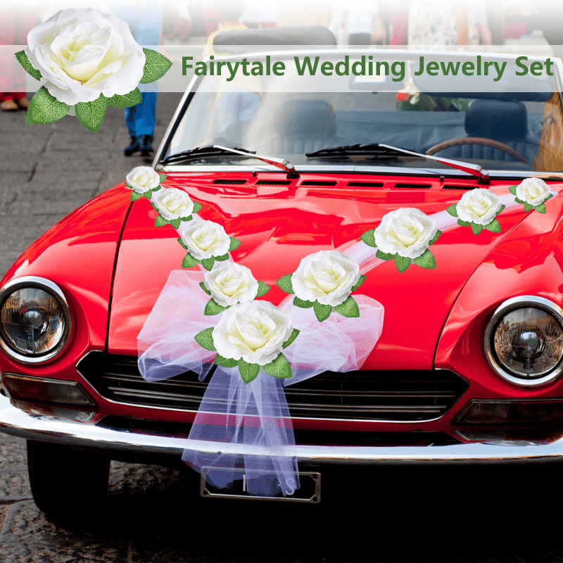 9pcs Wedding Car Decoration Set, Including Flower Arrangement For