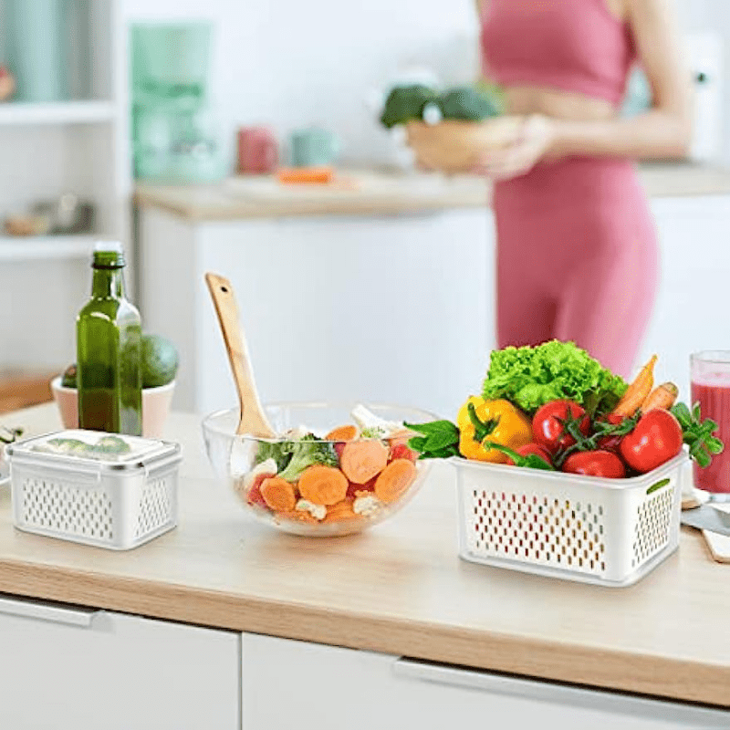 Fruit Vegetable Produce Storage Saver Containers With Lid & Colander,  Plastic Fresh Keeper, Refrigerator Fridge Organizer, For Salad Berry  Lettuce Food Meat Fish Celery - Temu Malaysia