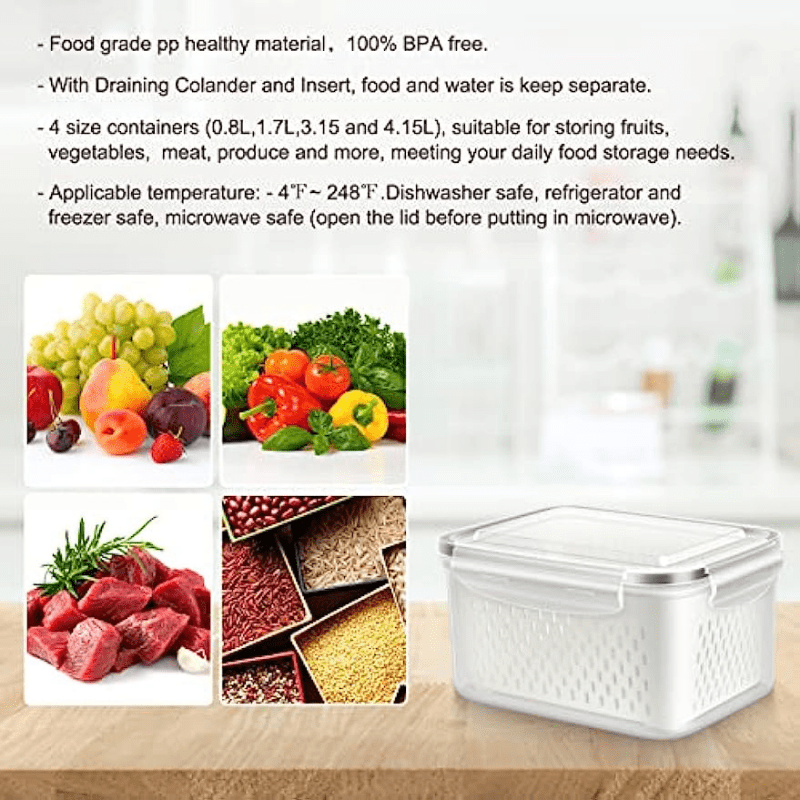  5 PCS Large Fruit Containers for Fridge - Leakproof Food  Storage Containers with Removable Colander - Dishwasher & microwave safe Produce  Containers Keep Fruits, Vegetables, Berry, Meat Fresh longer: Home & Kitchen