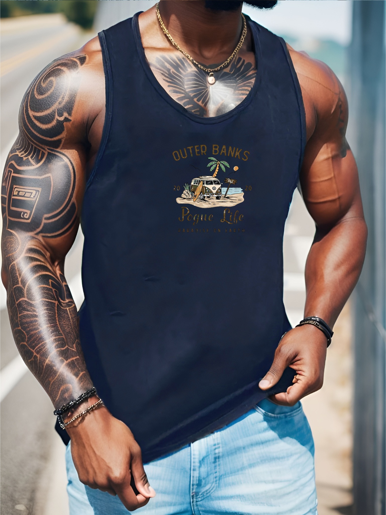 MENS BIG AND TALL BLUE BANKS FASHION TEE