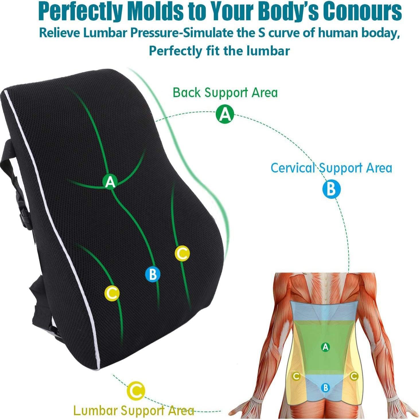 Memory Foam Lumbar Support Back Cushion Firm Pillow for Computer/Office  Chair Car Seat Recliner Lower Back Pain Sciatica Relief
