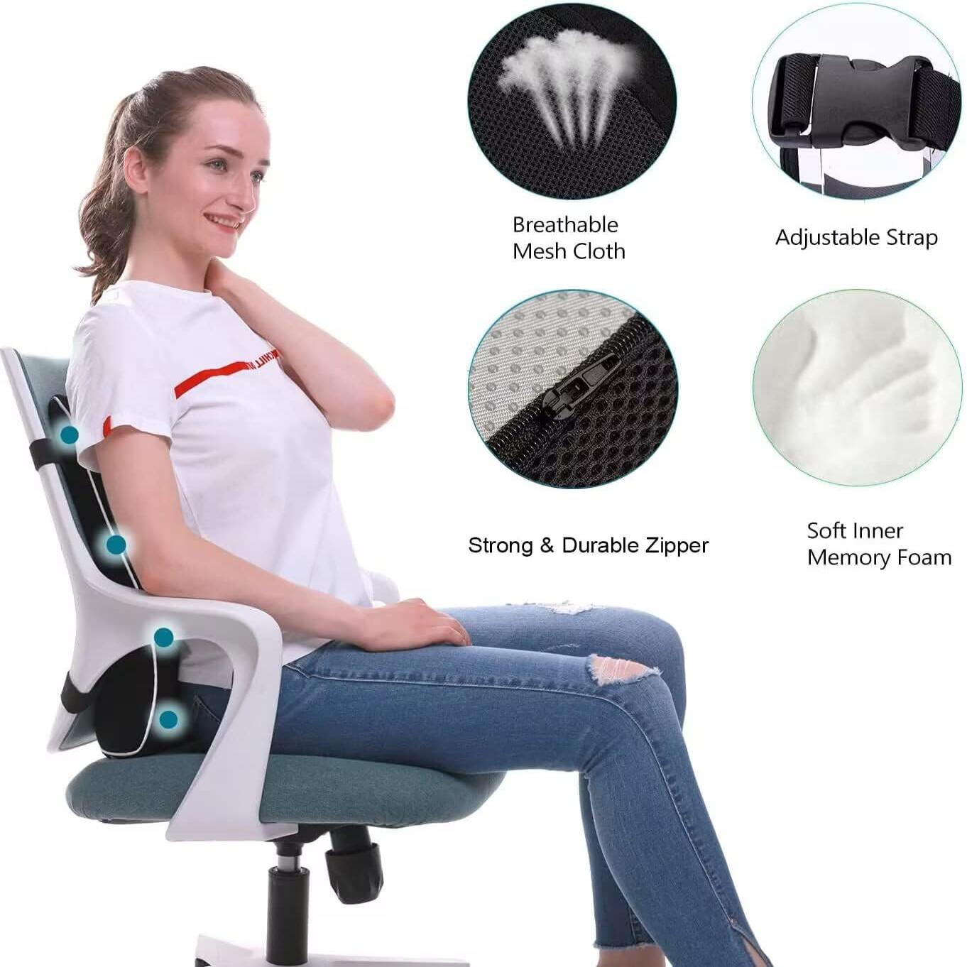 Lumbar Support Pillow for Office Chair Memory Foam Back Cushion with  Adjustable Strap for Desk / Gaming Chair, Car, Couch, Recliner 
