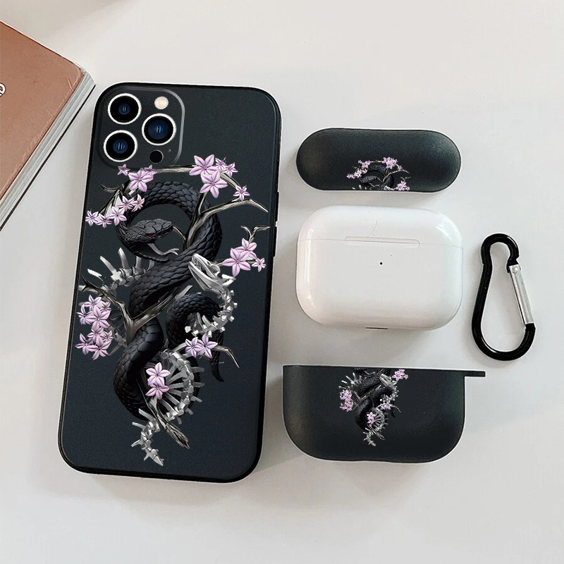 

1pc Earphone Case For Airpods Pro & 1pc Phone Case With Snake & Flower Graphic For Iphone 11 14 13 12 Pro Max Xr Xs 7 8 6 Plus