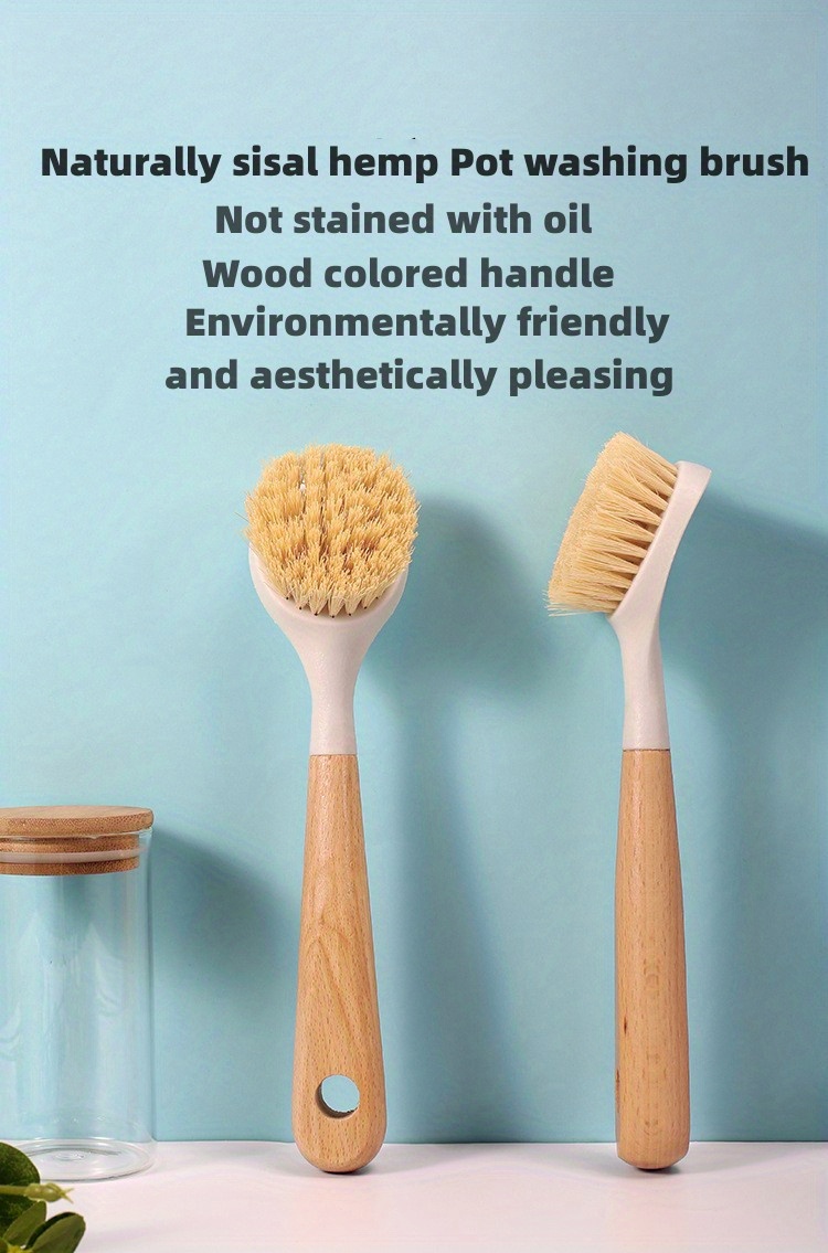 Dish Brush With Handle, Sisal Fibre Kitchen Scrub Brushes For