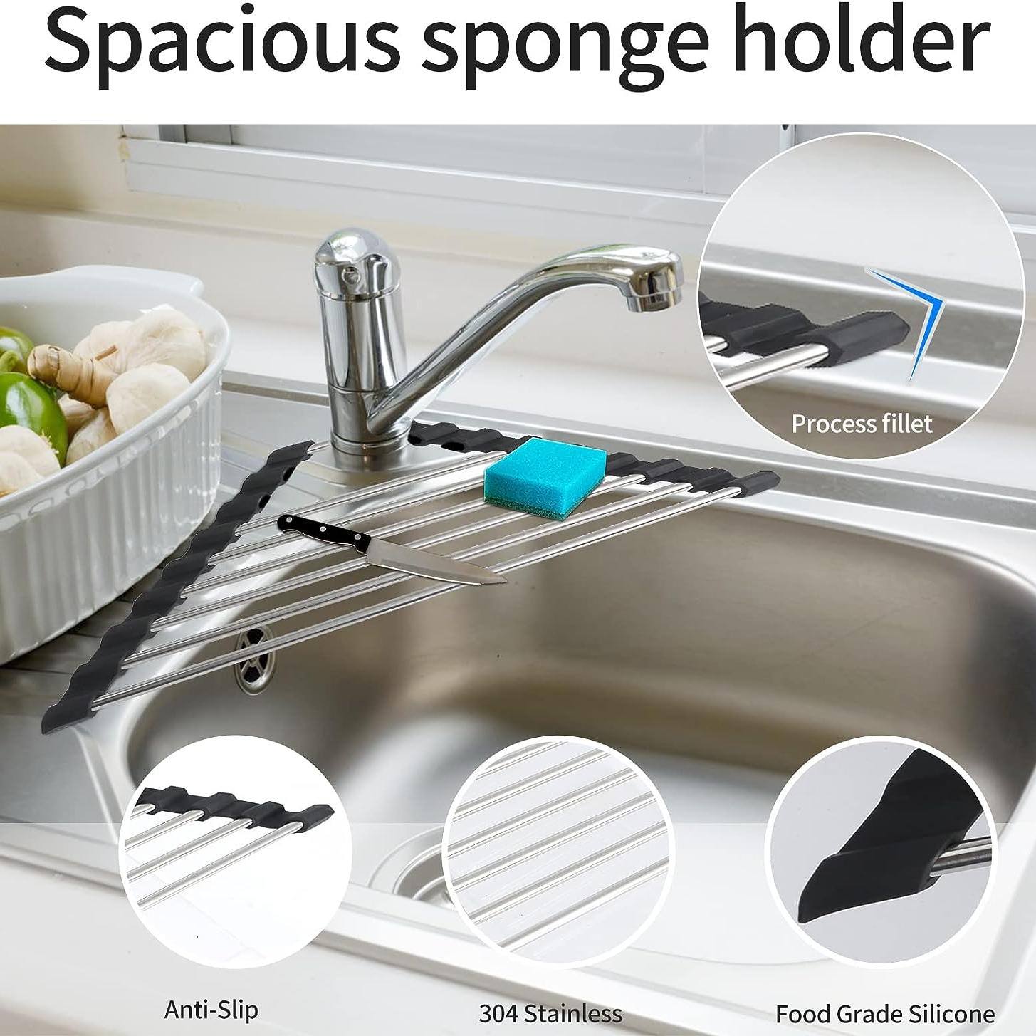1pc Roll Up Dish Drying Rack Over The Sink Drying Rack For Kitchen Counter,  Rolling Dish Rack Over Sink Mat, Foldable Dish Drainer Stainless Steel Sin
