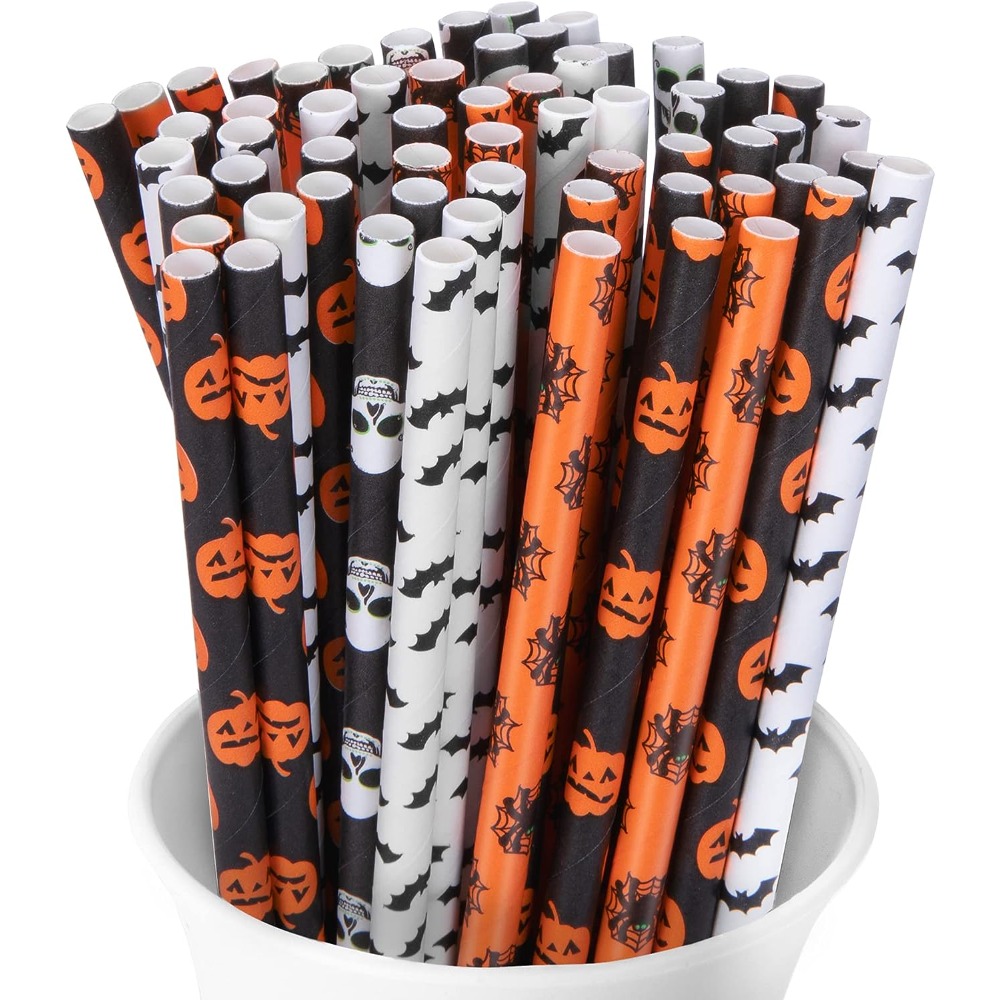 Halloween Paper Straws, Orange and Black, 7.75, by Way To Celebrate 