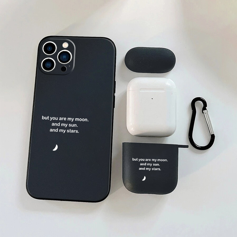 

1pc Earphone Case For Airpods 1 2 & 1pc Phone Case With White Letters Graphic For Iphone 11 14 13 12 Pro Max Xr Xs 7 8 6 Plus