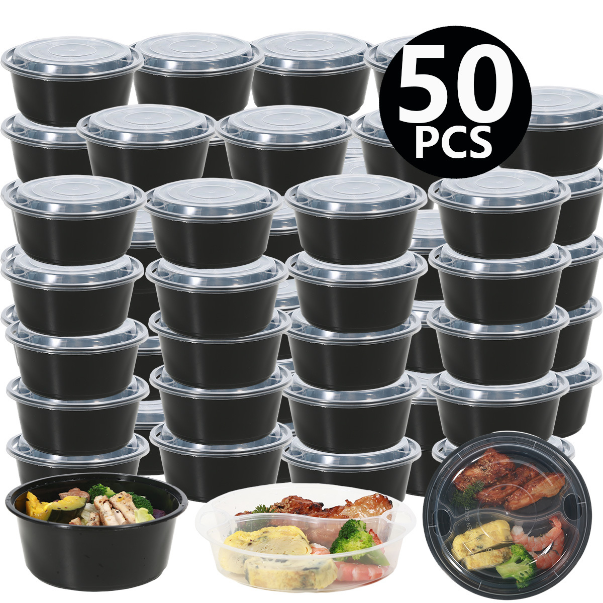 50pcs, 1L/33.8oz Meal Prep Containers, 4 / 5 Compartments Plastic Food  Storage Containers With Lids, Stackable To Go Containers, Disposable Lunch  Boxe