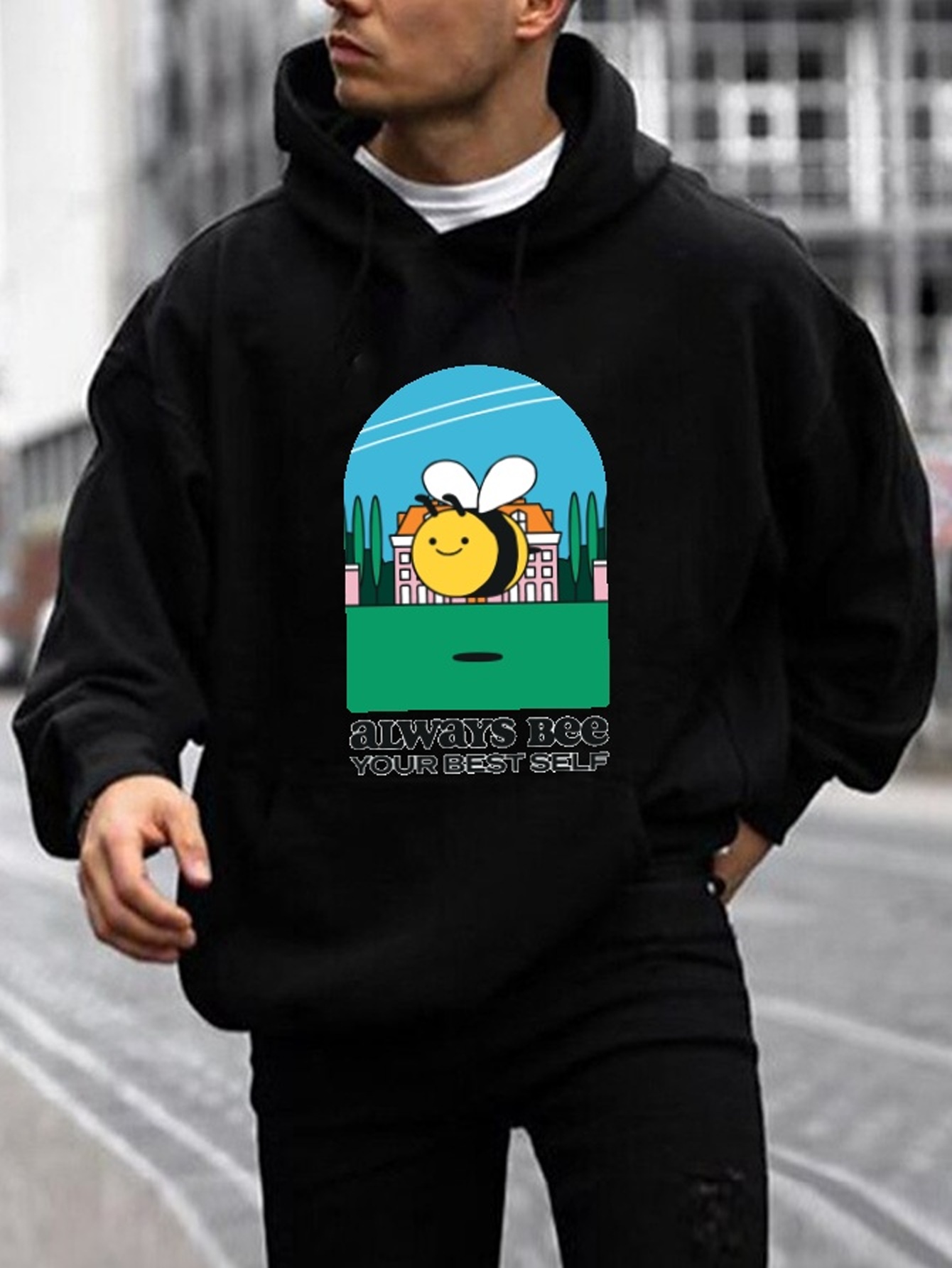 Bee Print Hoodie, Hoodies For Men, Men's Casual Graphic Design