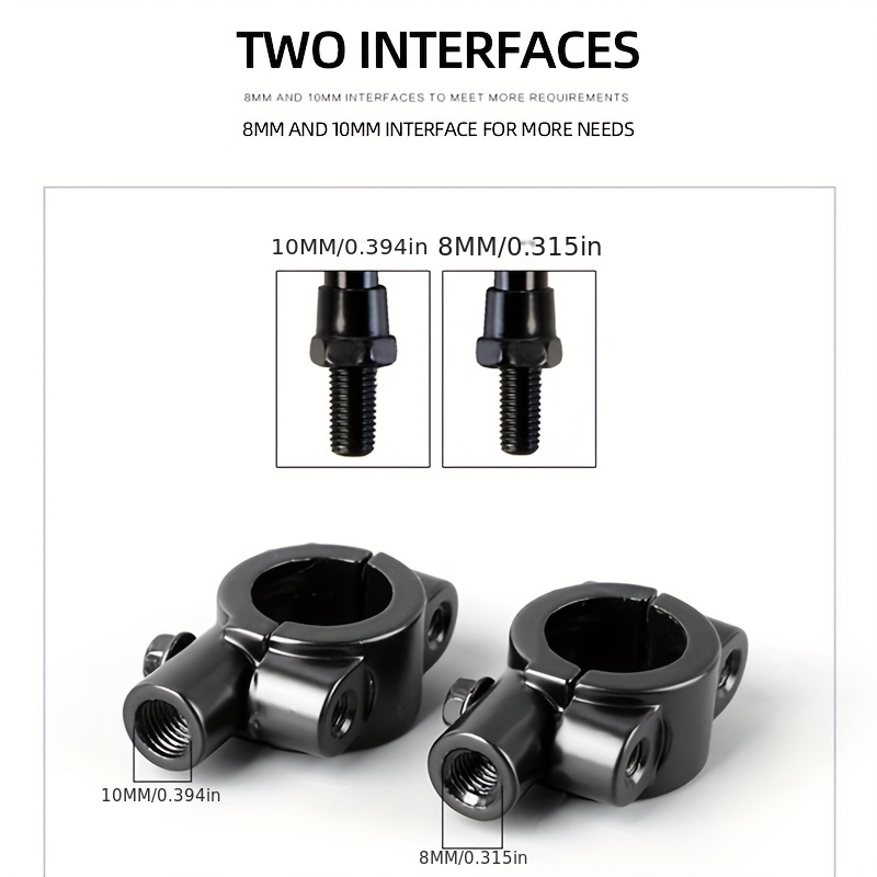 2pcs Universal Motorcycle Mirror Mount Holder Clamp Adaptor 10mm 8mm Thread