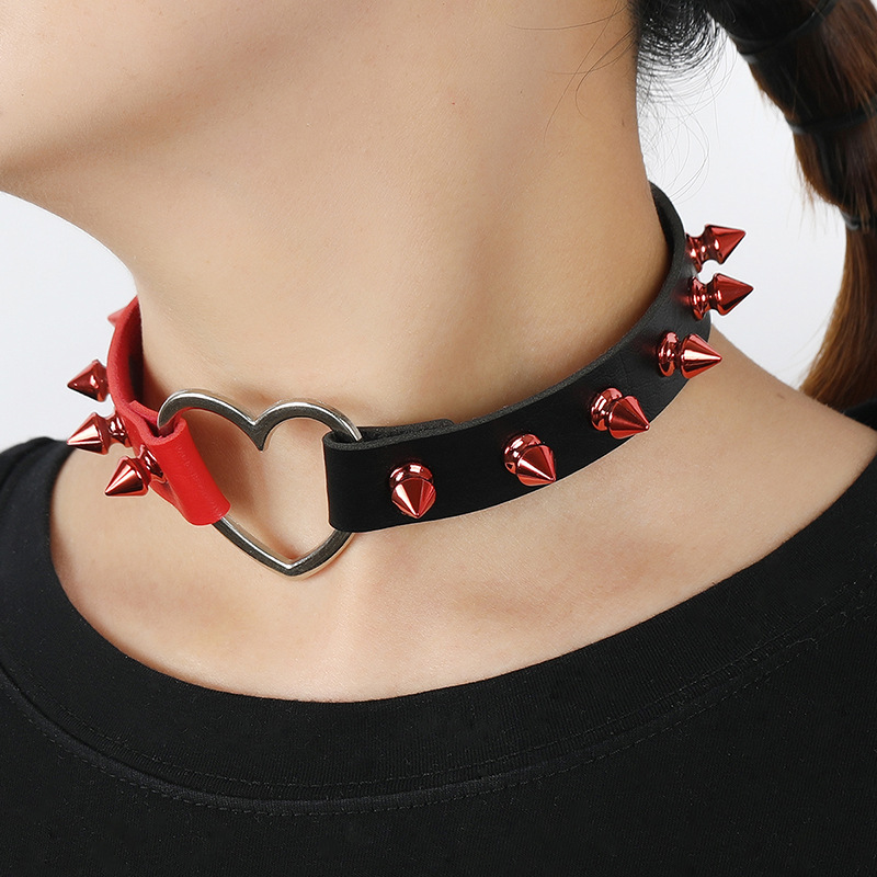 1pc Goth Thick Sexy Red Black Collar Necklace For Men And Women , Punk  Gothic Y2K Heart Choker Jewelry, Halloween Gifts For Cosplay
