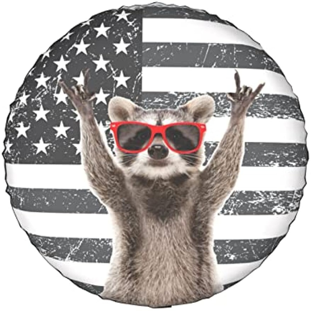 Funny Raccoon Spare Tire Cover Black White American Flag Wheel