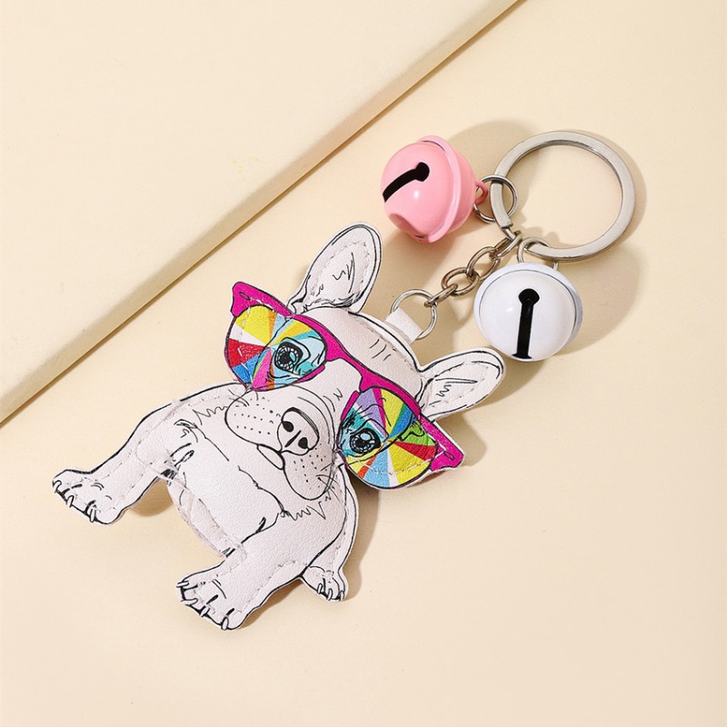 Kawaii Bell French Bulldog Keychain for Women Bag Pendant Dog