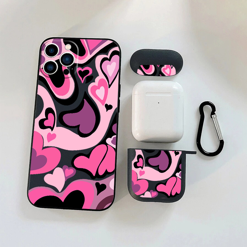 

1pc Earphone Case For Airpods 1 2 & 1pc Phone Case With Colorful Hearts Graphic For Iphone 11 14 13 12 Pro Max Xr Xs 7 8 6 Plus