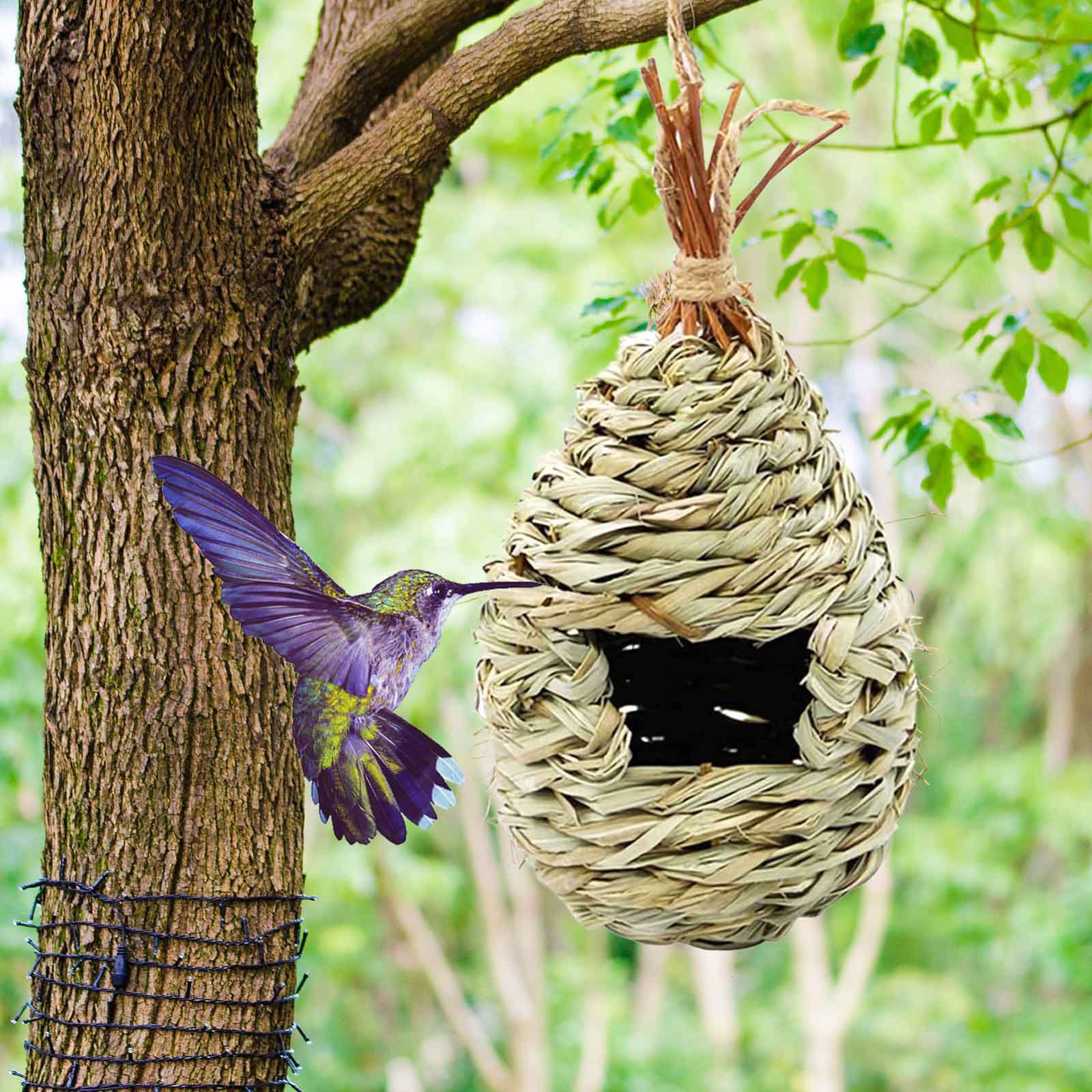 Hanging Bird House Hand Woven Grass Bird Hut Eco-friendly Birds Straw Cages  Cozy Birds Nest Shelter from Cold Weather