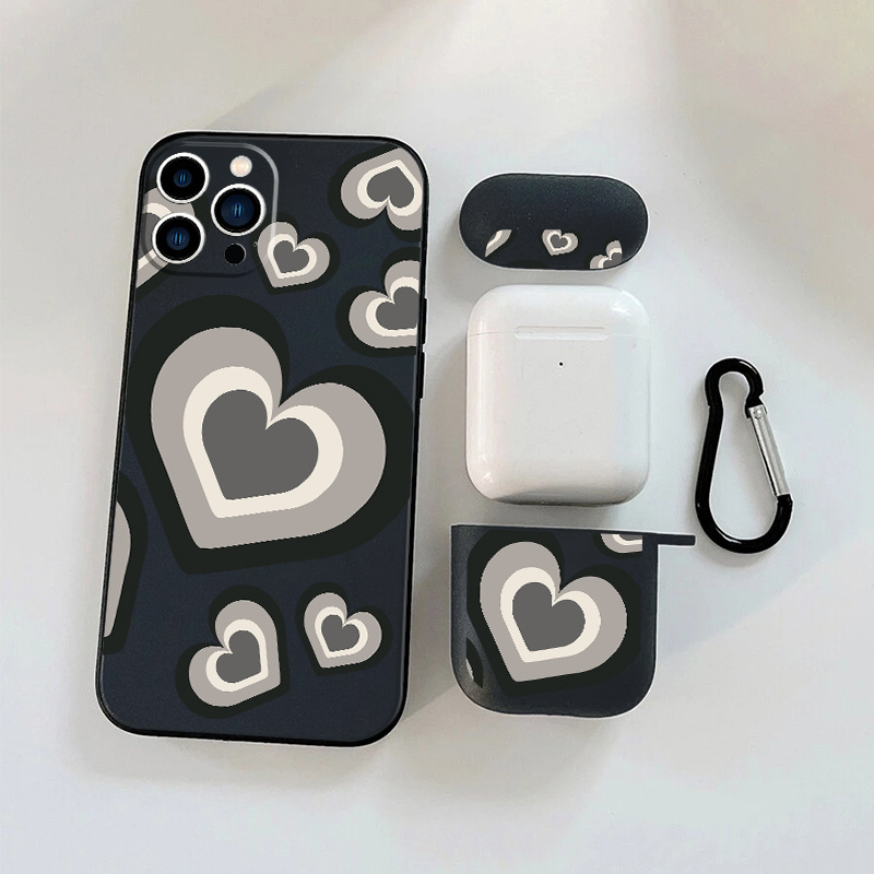 

1pc Earphone Case For Airpods 1 2 & 1pc Phone Case With Hearts Graphic For Iphone 11 14 13 12 Pro Max Xr Xs 7 8 6 Plus