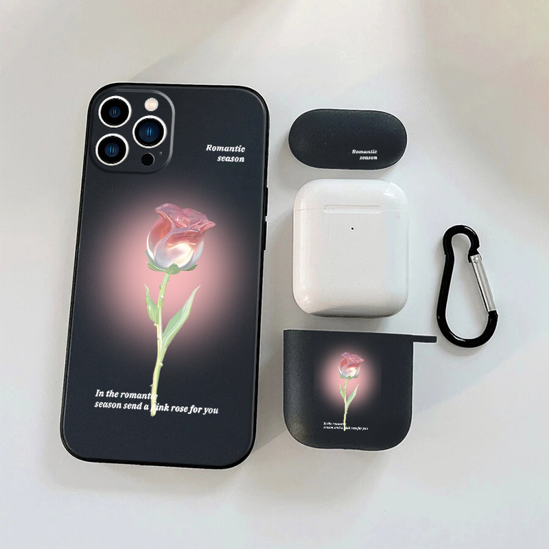 

1pc Earphone Case For Airpods 1 2 & 1pc Phone Case With Rose Graphic For Iphone 11 14 13 12 Pro Max Xr Xs 7 8 6 Plus