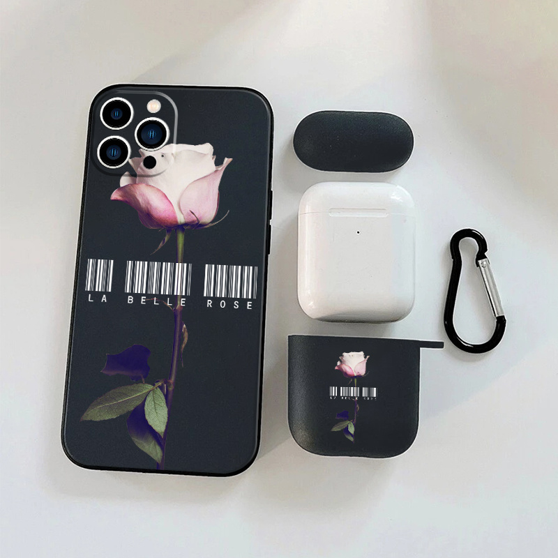 

1pc Earphone Case For Airpods 1 2 & 1pc Phone Case With Rose Graphic For Iphone 11 14 13 12 Pro Max Xr Xs 7 8 6 Plus