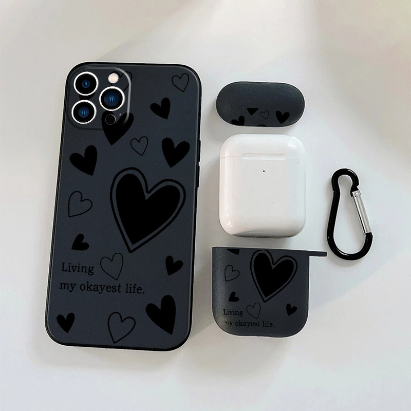 

1pc Earphone Case For Airpods 1 2 & 1pc Phone Case With Hearts Graphic For Iphone 11 14 13 12 Pro Max Xr Xs 7 8 6 Plus