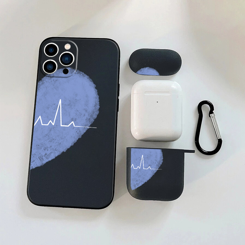 

1pc Earphone Case For Airpods 1 2 & 1pc Phone Case With Blue Heart Graphic For Iphone 11 14 13 12 Pro Max Xr Xs 7 8 6 Plus