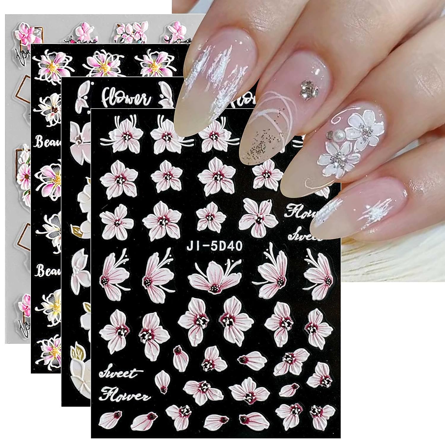 

4 Sheets,5d Embossed Spring Flower Design Art Stickers,self Adhesive Summer Flower Art Decals Diy Art Supplies Women And Girls