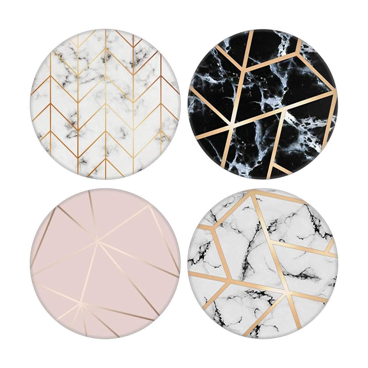 

4 Pack Geometric Marble Phone Stands, Abs Material, Foldable Finger Grip Holder For Smartphones, Multi-functional Golden &