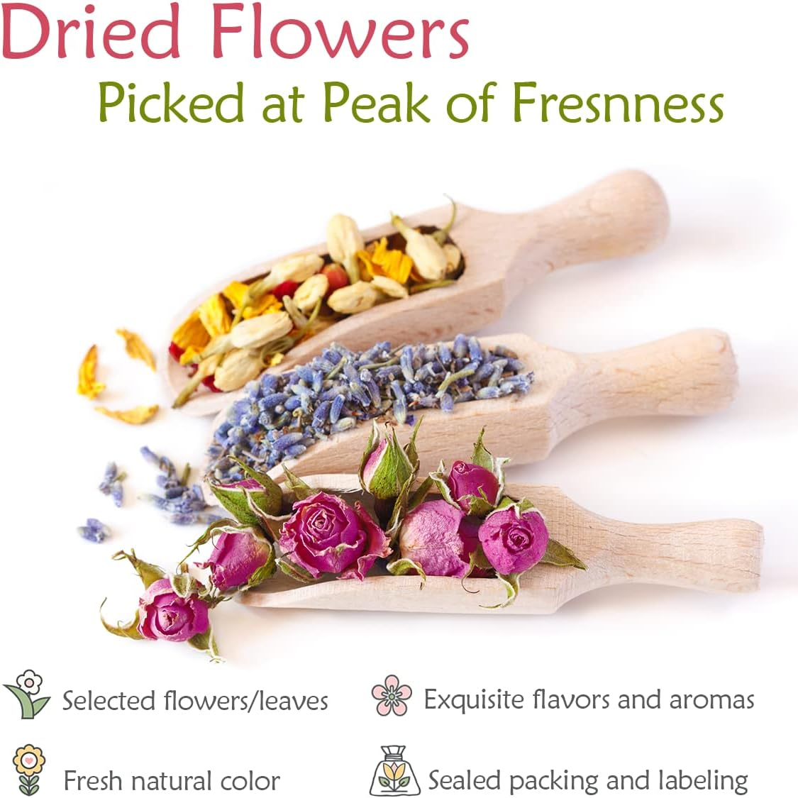 Dried Flowers, Natural Wedding Flower Herbs Kit for Soap Making, Candle  9/16 Bags Include Dried Lavender, Rose Petals, Jasmine