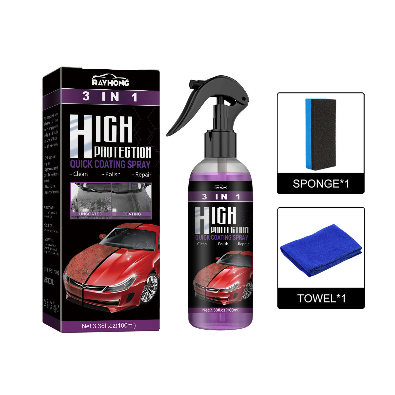  Sopami Car Coating Spray,Sopami Quickly Coat Car Wax Polish  Spray Waterless Wash,Car Nano Ceramic Crystal Coating Spray Agent (Color :  1pcs) : Automotive