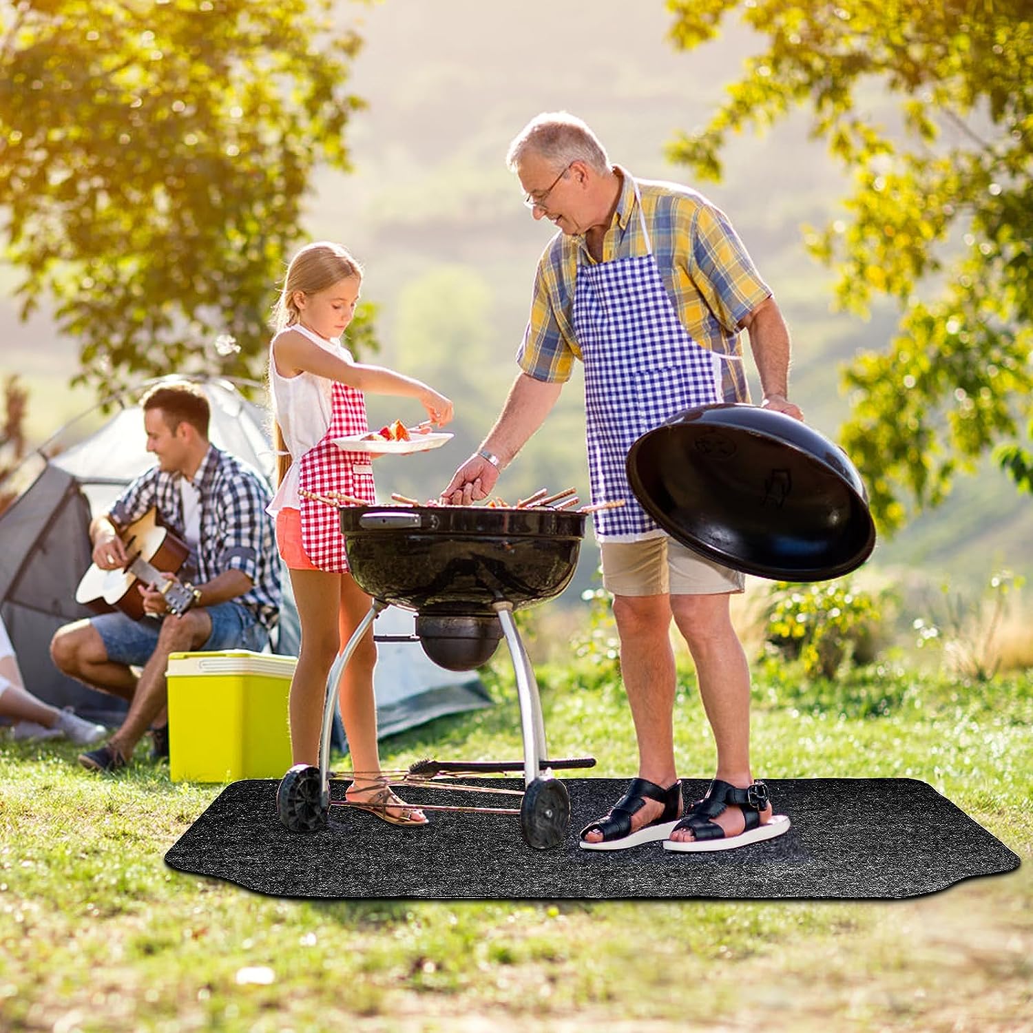 Charcoal grill shop mat for deck