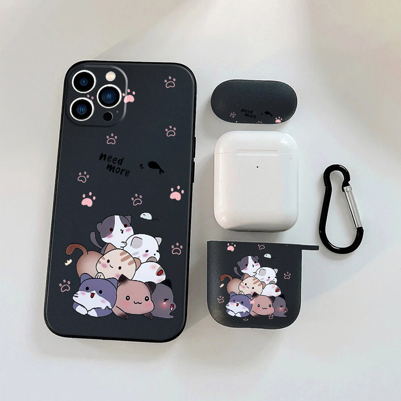 

1pc Earphone Case For Airpods 1 2 & 1pc Phone Case With Cute Cats Graphic For Iphone 11 14 13 12 Pro Max Xr Xs 7 8 6 Plus