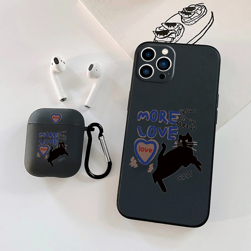 2pcs Black Cat Pattern Phone Case For Iphone 11 12 13 14 Pro Max