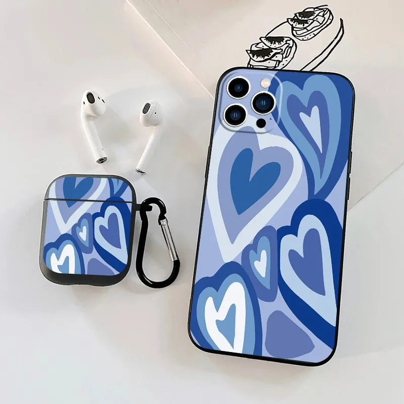 Earphone Case For 1 2 & Phone Case With Blue Hearts Graphic For Iphone 11 14  13 12 Pro Max Xr Xs 7 8 6 Plus - Temu United Kingdom
