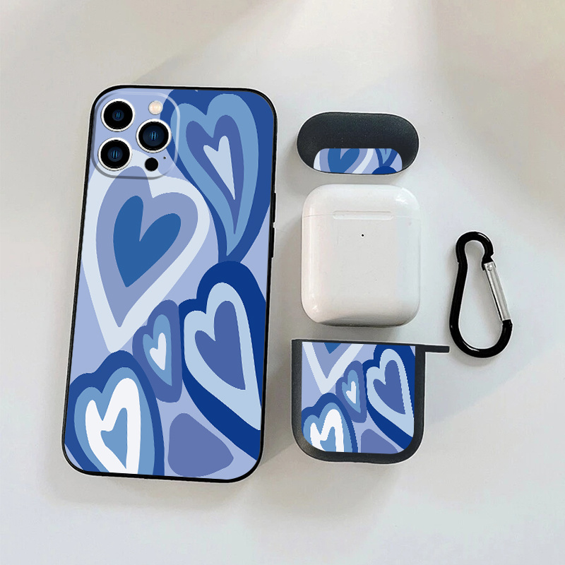 Earphone Case For 1 2 & Phone Case With Blue Hearts Graphic For Iphone 11  14 13 12 Pro Max Xr Xs 7 8 6 Plus - Temu United Kingdom