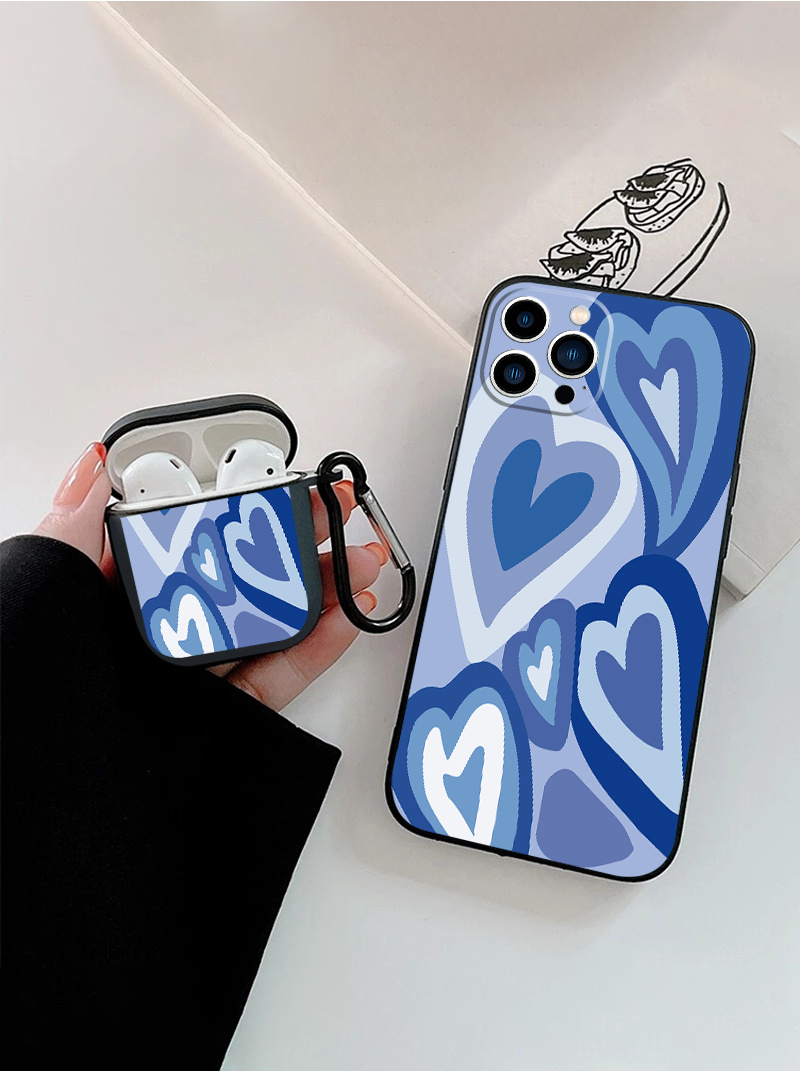 Earphone Case For 1 2 & Phone Case With Blue Hearts Graphic For Iphone 11 14  13 12 Pro Max Xr Xs 7 8 6 Plus - Temu United Kingdom