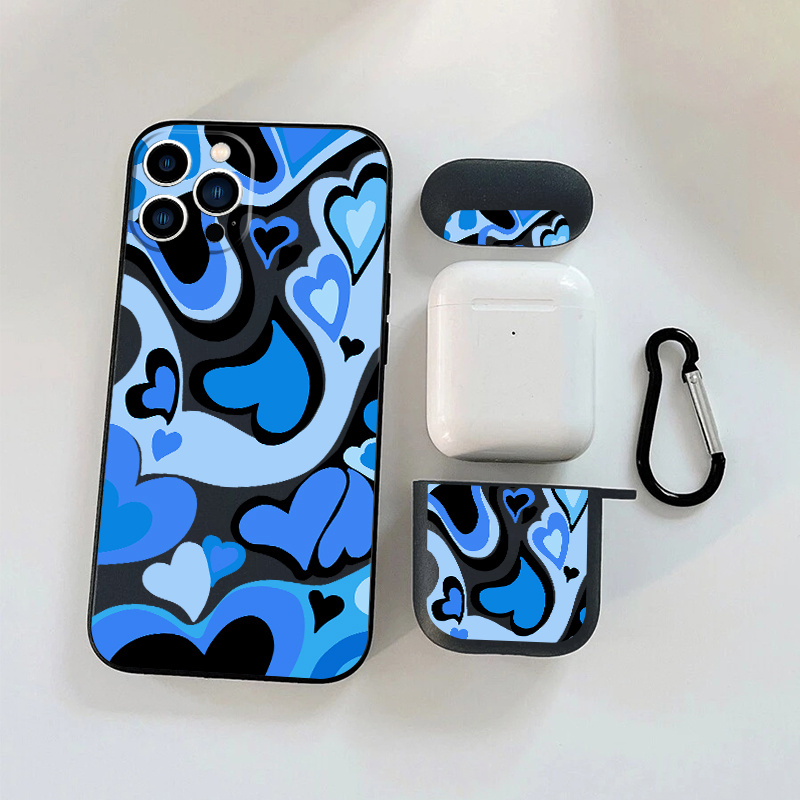 

1pc Earphone Case For Airpods 1 2 & 1pc Phone Case With Blue Hearts Graphic For 11 14 13 12 Pro Max Xr Xs 7 8 6 Plus