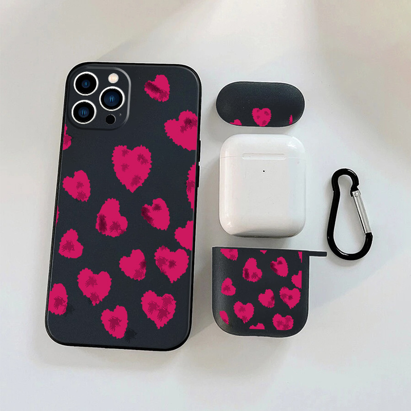 

1pc Earphone Case For Airpods 1 2 & 1pc Phone Case With Red Hearts Graphic For Iphone 11 14 13 12 Pro Max Xr Xs 7 8 6 Plus