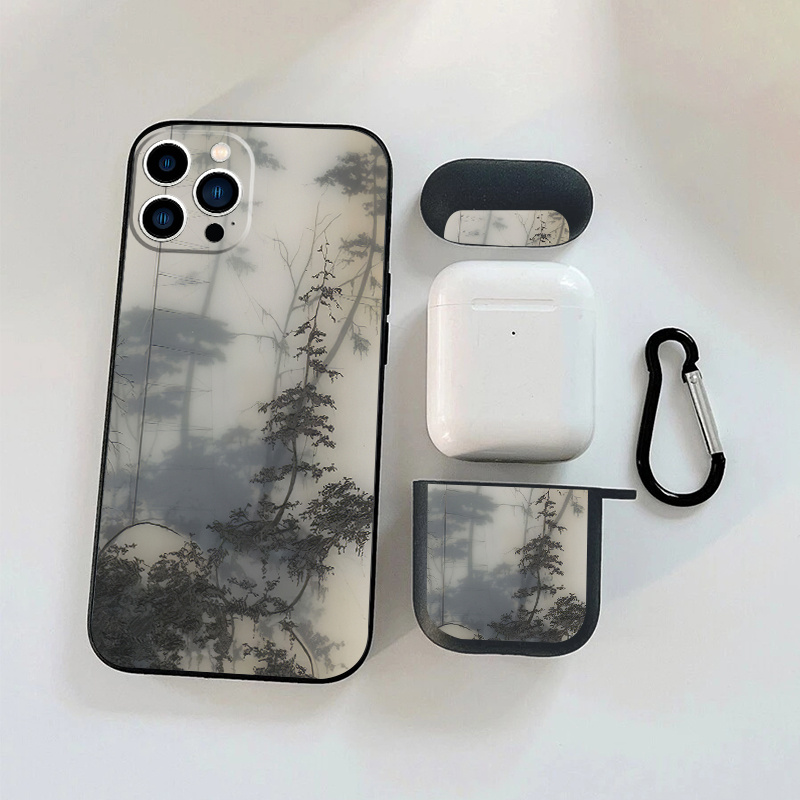 

2pcs For Airpods1/2 Case & Phone Case Forest Luxury Shockproof Phone Case For 11 14 13 12 Pro Max Xr Xs 7 8 Plus, Car Anti-fall Cases Fall Protection Cover Pattern Cases For Airpods1/2 Headphone Cases