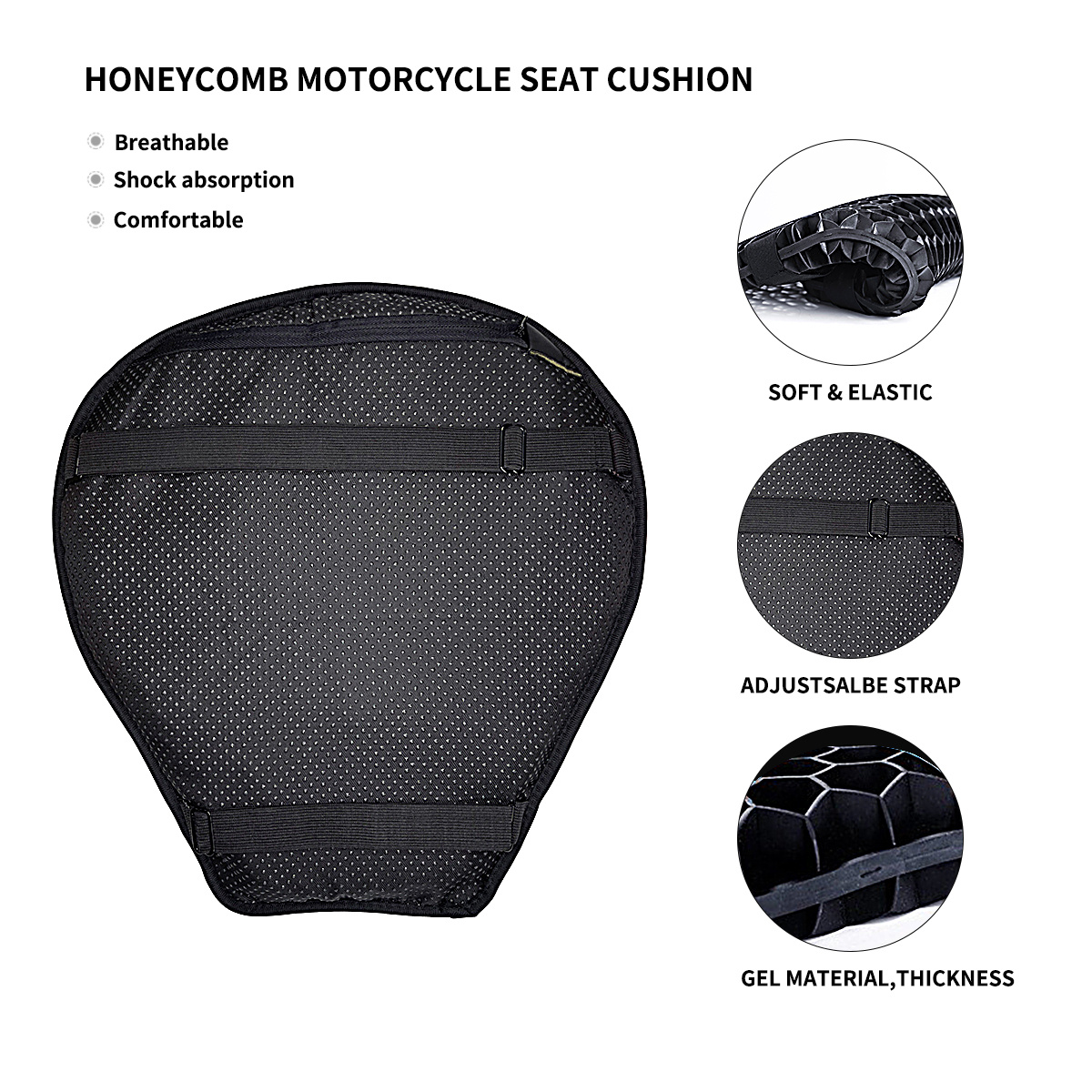 1pc Motorcycle Seat Cushion Shock Absorption 3d Honeycomb Mesh Motorbike  Seat Pad Breathable Waterproof Quick-drying Motorbike Saddle Gel Pad Man  Jia