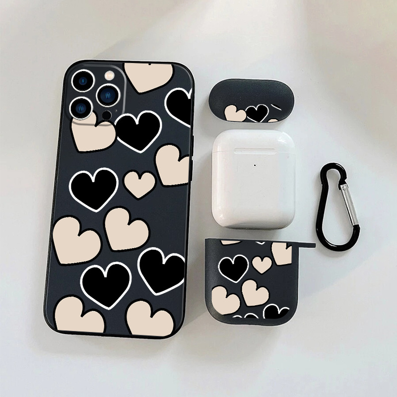 

1pc Earphone Case For Airpods 1 2 & 1pc Phone Case With Hearts Graphic For Iphone 11 14 13 12 Pro Max Xr Xs 7 8 6 Plus