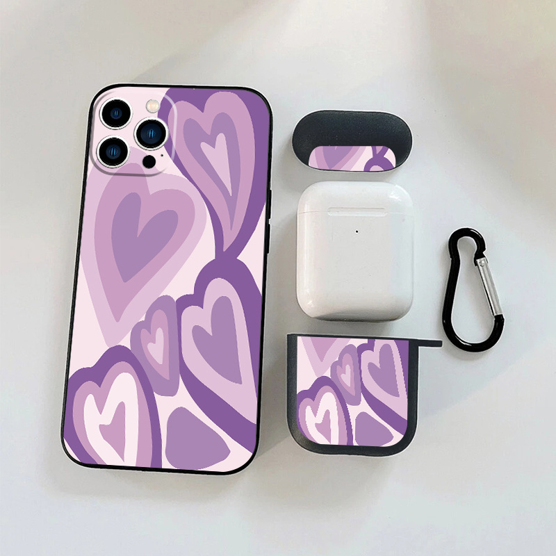 

1pc Earphone Case For Airpods 1 2 & 1pc Phone Case With Purple Hearts Graphic For Iphone 11 14 13 12 Pro Max Xr Xs 7 8 6 Plus