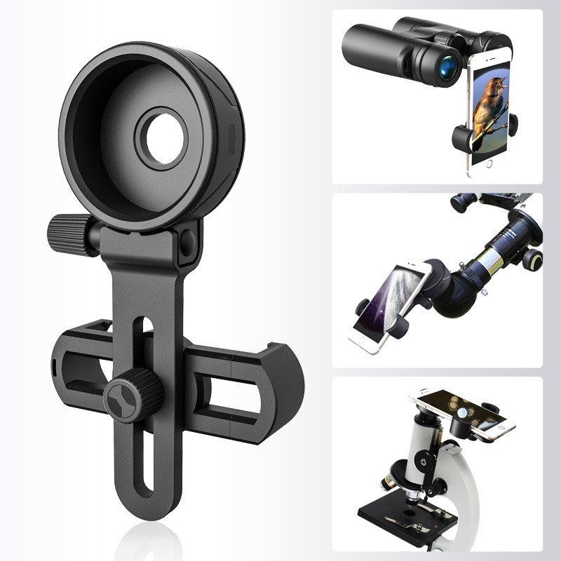 Adaptador de teléfono para telescopio, soporte para dispositivo móvil,  trabajo para detectar alcance, telescopio, microscopio, monocular,  binocular