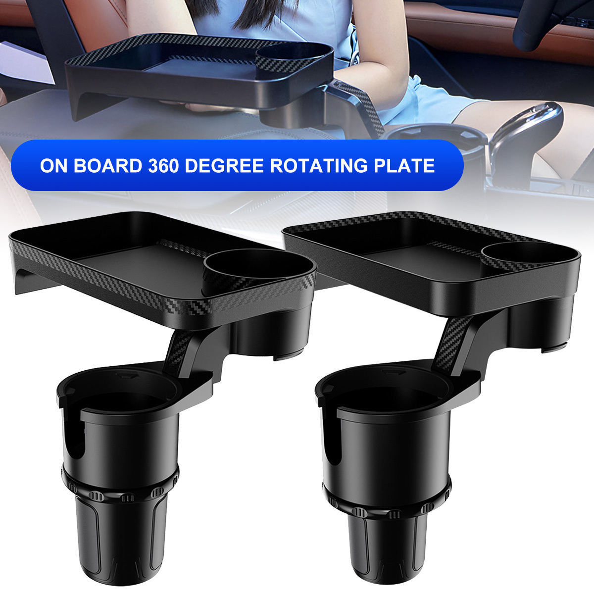 Car Cup Holder Expander With Attachable Tray 360° Rotating - Temu