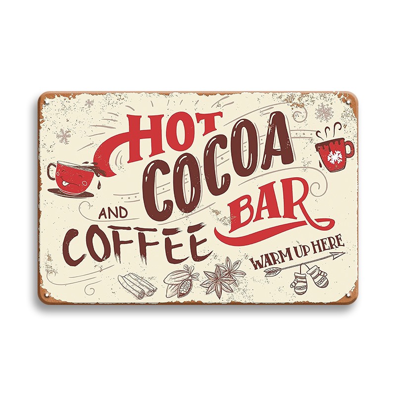 Christmas Signs Hot Cocoa Bar Metal Tin Sign Decor For Home Vintage  Christmas Coffee Cocoa Sign Hot Chocolate Bar Sign Wall Decorations Gifts  8x12