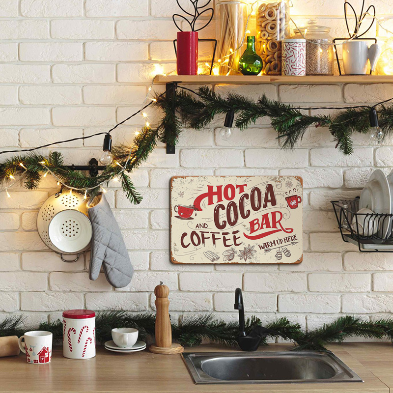 WhatSign Hot Cocoa Christmas Signs Hot Cocoa Bar Decor Sign Christmas Wall  Kitchen Decor Vintage Hot Chocolate Bar Accessories Winter Christmas Signs