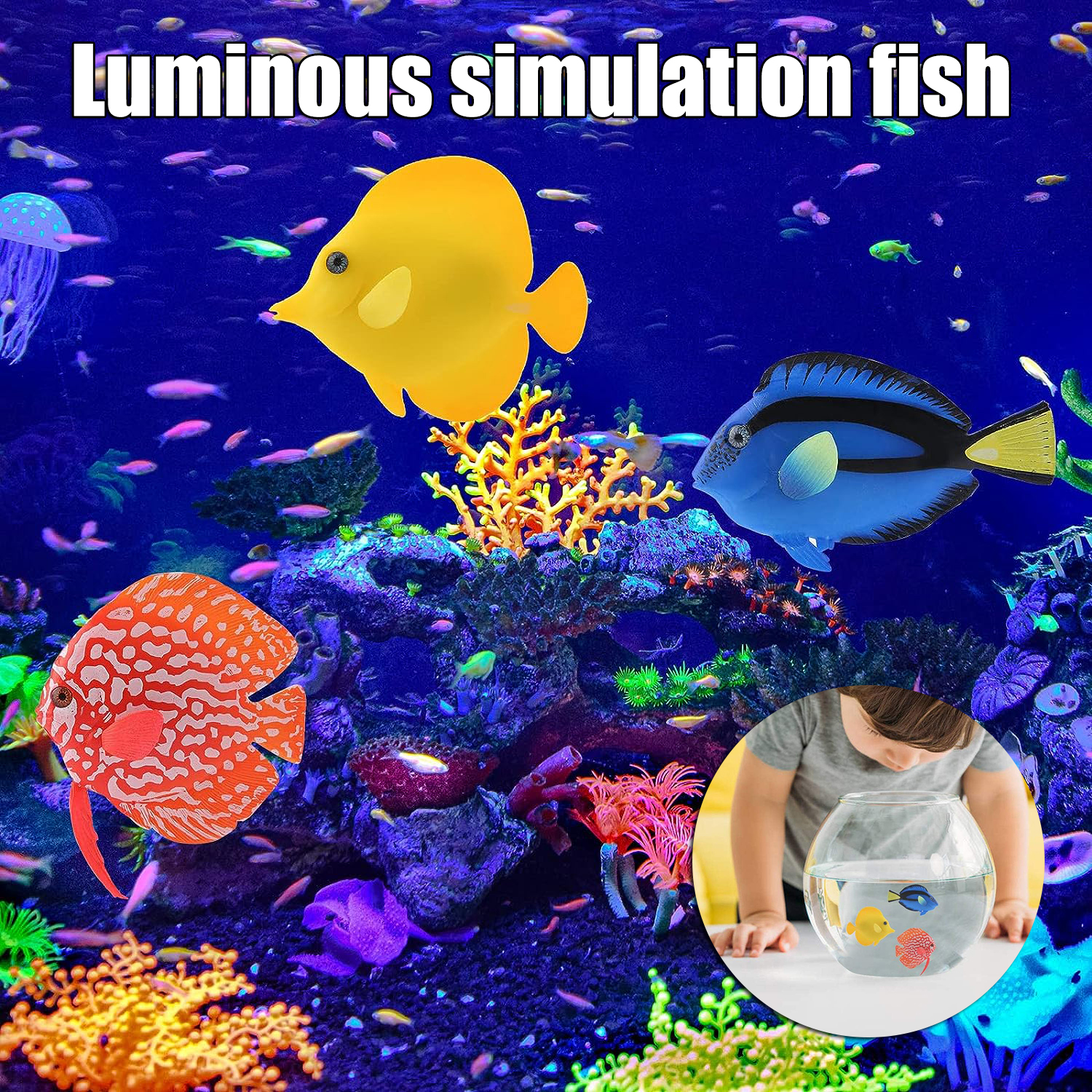 3PCS Poisson Artificiel Aquarium Silicone Flottant Clownfish Ensemble,  Effet Lumineux Décor Ornements Pour Aquarium, Eau Salée Sous-Marine Fausse