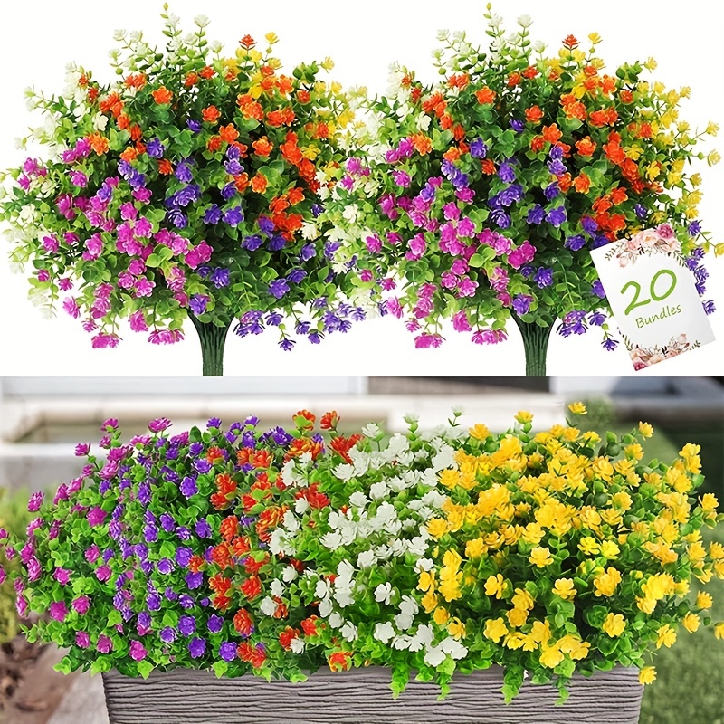 Flores artificiales de margaritas para exteriores, resistentes a los rayos  UV, 4 paquetes de follaje falso, plantas sintéticas, arbustos de plástico
